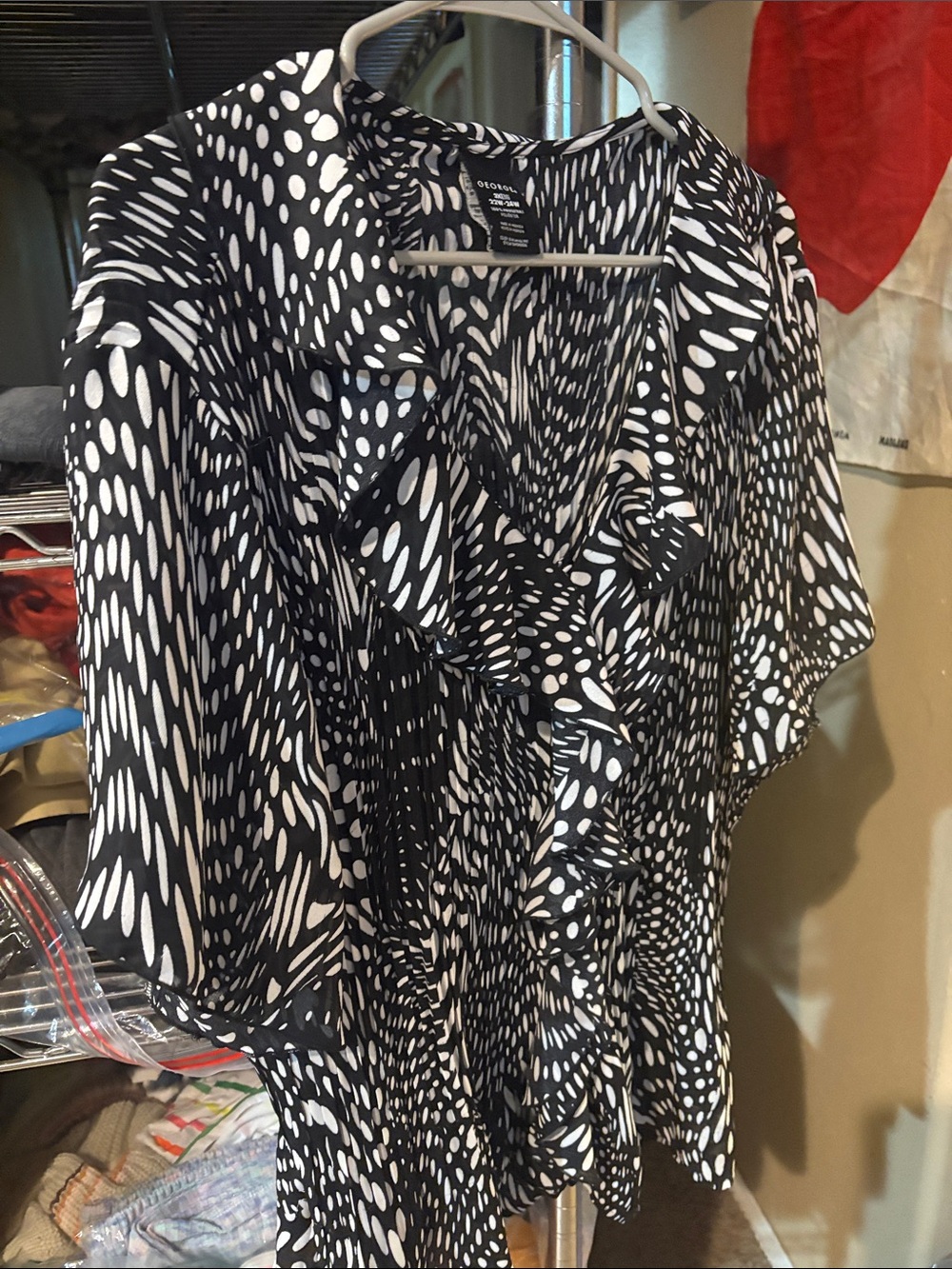 George Black & White Ruffle-Front Printed Blouse - Picture 5 of 10